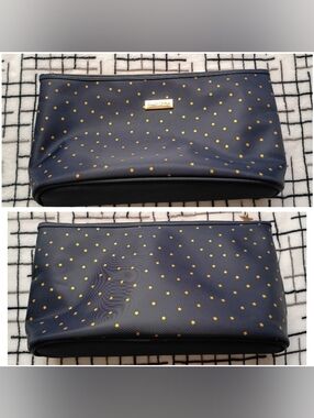 Ellen Tracy Blue Gold Stars Zipper Pouch 14" New